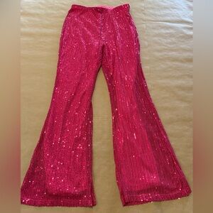 Pink Sequin Flare Pants (Womens L)